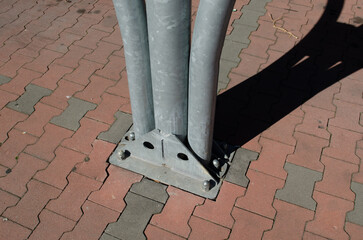 support base with steel structure, details of the galvanized steel foundation pillar, anchored to...