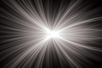 White pattern of crooked rays from the center on a black background. Abstract fractal 3D rendering