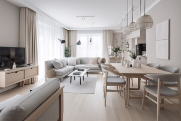 interior background green room carpet comfortable white sofa modern couch nobody. Generative AI.