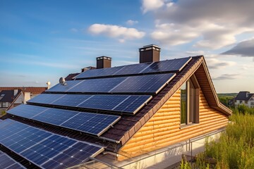 Fototapeta premium photovoltaic solar panels in modern house roof Generative AI