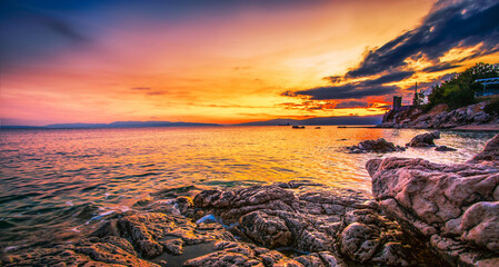summer coast in Croatia, wonderful sunset view, Rijeka resort, Croatia, Europe