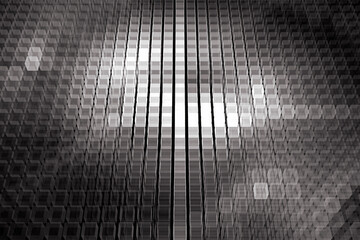 White mosaic pattern of small squares on a black background. Abstract fractal 3D rendering