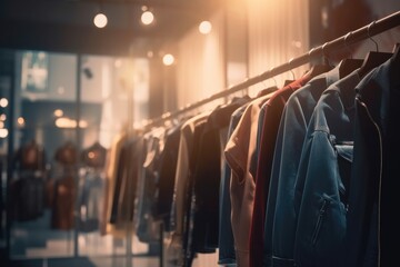 modern clothing boutique with sleek, minimalist decor. The boutique features racks of stylish clothing and accessories, with a few mannequins posed in the foreground Generative AI