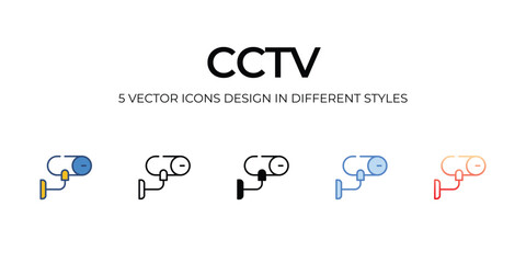 Cctv Icon Design in Five style with Editable Stroke. Line, Solid, Flat Line, Duo Tone Color, and Color Gradient Line. Suitable for Web Page, Mobile App,UI,UX, and GUI design