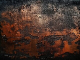 Old grunge copper bronze rusty texture dark black background effect, generative ai