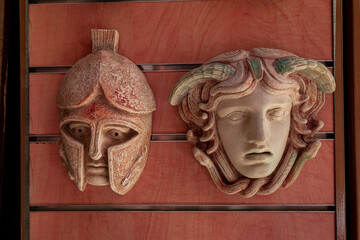 Old greek mask used in theatre, Corfu, Greece