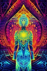 Fototapeta premium Feminine Psychedelia: Bold and Vibrant Ethereal Digital Artwork of a Woman. Generative AI.