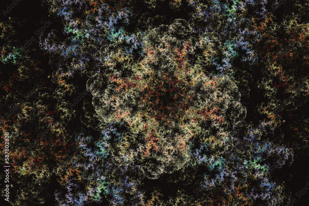 Aufkleber orange pattern of crooked strokes on a black background. abstract fractal 3d rendering