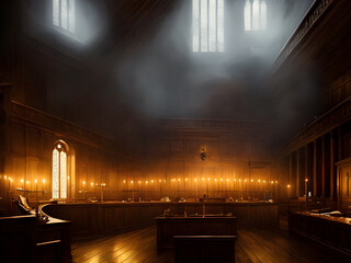Fototapeta na wymiar Medieval courtroom smoke abstract background seq 17 of 19