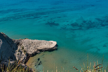 Beautiful landscape with cliffs and ocean at Cape Drastis, Corfu, Greece