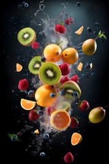 Obraz na płótnie Canvas Fruits in Motion, a Splash of C, Generative IA