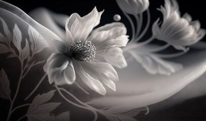  a black and white photo of flowers on a black background.  generative ai