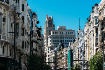 View of Gran Via, main shopping street in Madrid, Spain