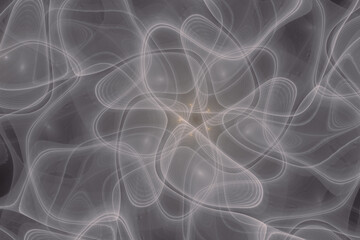 Fototapeta premium Gray pattern of crooked waves on a black background. Abstract fractal 3D rendering