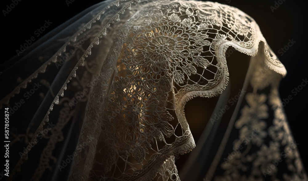 Poster a veil with a lace pattern on it is seen in this image. generative ai