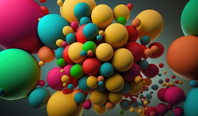  a bunch of colorful balls floating in the air with a black background.  generative ai