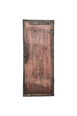 Old shabby rusty textured metal door is isolated.