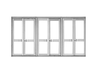 Row of modern aluminium doors with glass windows isolated.