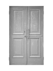 Old shabby gray textured wooden doors is isolated