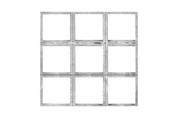 Brutalist modernist windows in a 3 by 3 square grid isolated