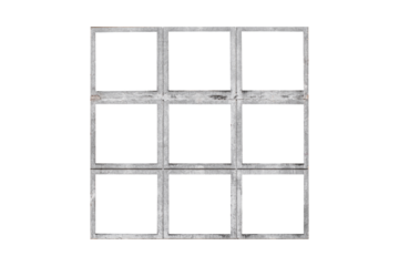 Brutalist modernist windows in a 3 by 3 square grid isolated