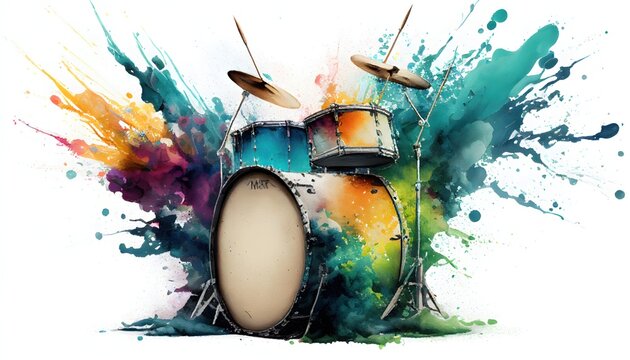 Drum set in splashes of paint by Generative AI