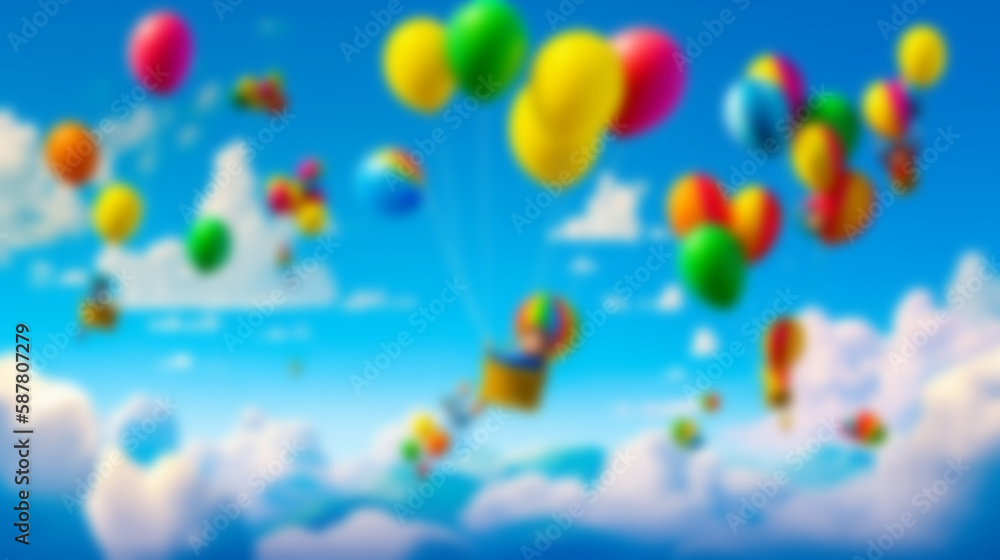 Poster bunch of balloons floating in the sky. generative ai.