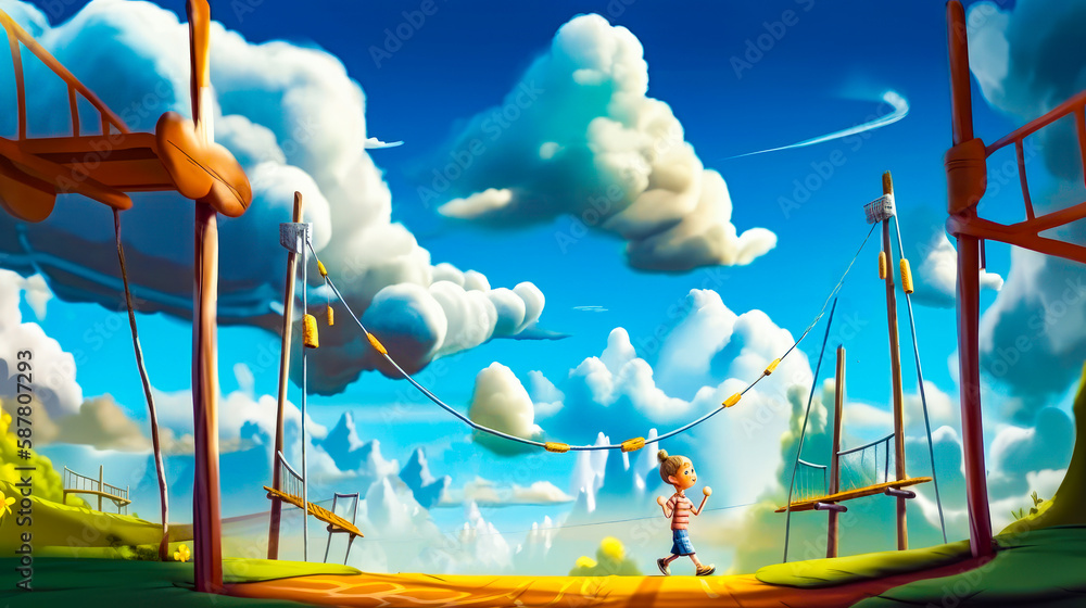 Poster group of children playing on playground. generative ai.