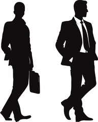 business workers with briefcase vector illustration. Business man silhouette vector illustration.