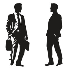 business workers with briefcase vector illustration. Business man silhouette vector illustration.