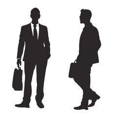 business workers with briefcase vector illustration. Business man silhouette vector illustration.