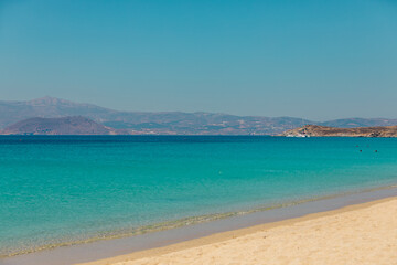 Fototapeta premium Beautiful empty beach Agios Prokopios on Naxos Island with turquoise sea lagoon