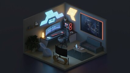 Naklejka premium Illustration Of a Modern Gaming Room