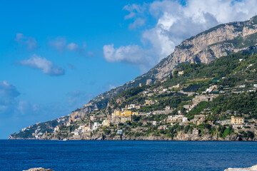 Fototapeta na wymiar The Amalfi Coast Seen From Maiori Looking towards Atrani on a Clear Day in Italy