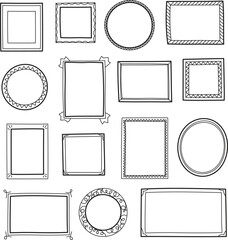 Hand drawn frames set isolated on white. Cartoon style vector collection.