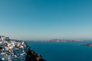 Santorini, Grece - July 23, 2020 - White houses of Imerovigli on the top of Santorini caldera