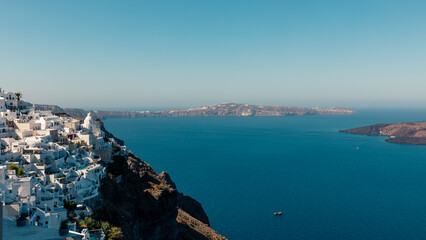 Santorini, Grece - July 23, 2020 - White houses of Imerovigli on the top of Santorini caldera