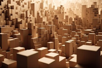 cluttered storage room filled with stacks of cardboard boxes. Generative AI