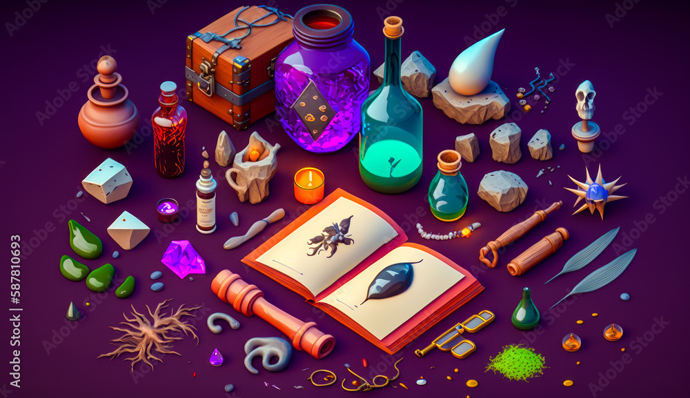 Aufkleber bunch of objects that are on table. generative ai.