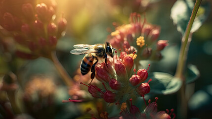A bee pollinating flowers
