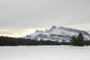 winter snow covered mountain landscape, Banff National Park, Alberta, Canada
