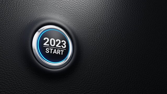 2023 Start push button 3d animation, Start 2023 modern car button with blue glowing light, Just push the button, 4K 3D loop animation