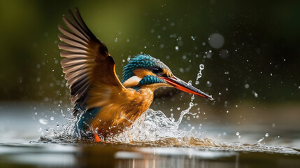 Epic shot of kingfisher while fishing - Indonesia Toba lake 