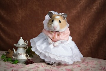 Portrait of hamster wear maid outfit. Generative AI
