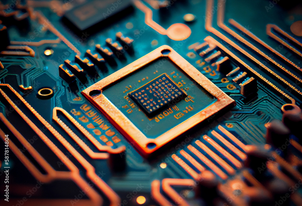 Poster chip semiconductor close up of computer circuit board,generative ai