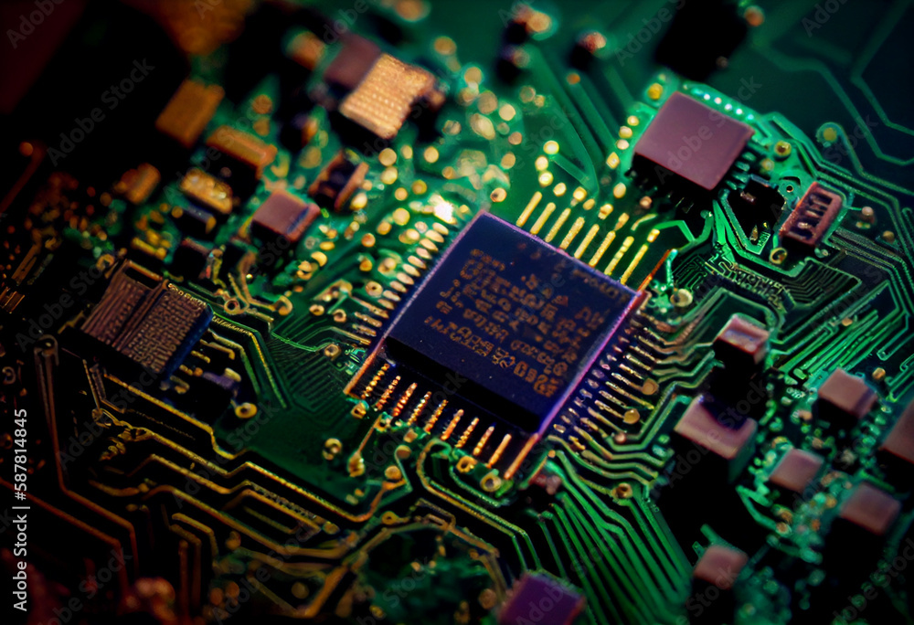 Poster chip semiconductor close up of computer circuit board,generative ai