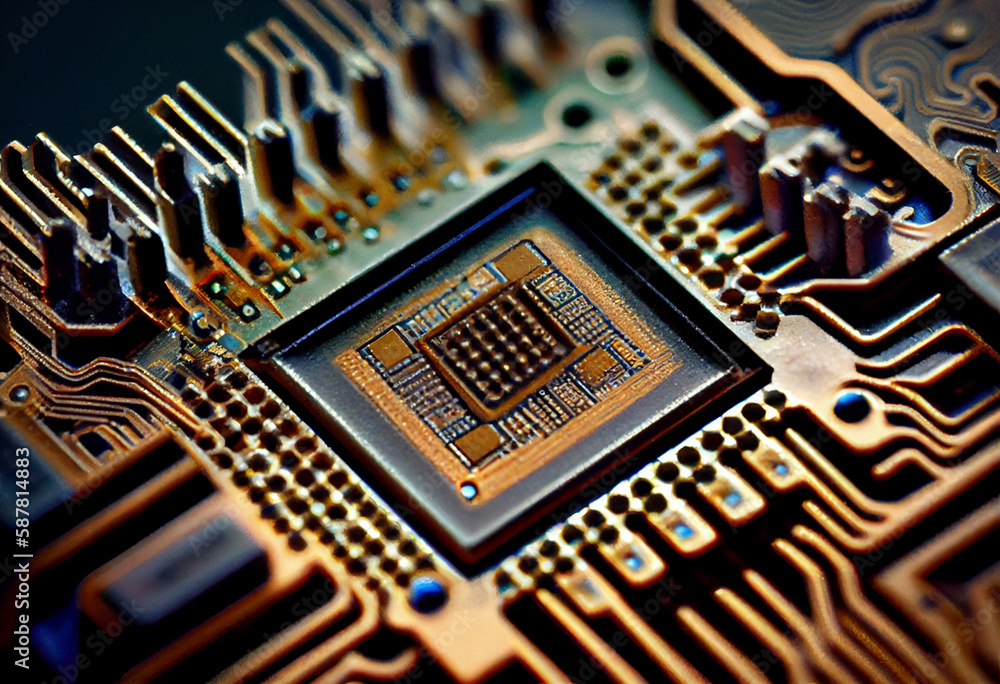 Poster chip semiconductor close up of computer circuit board,generative ai