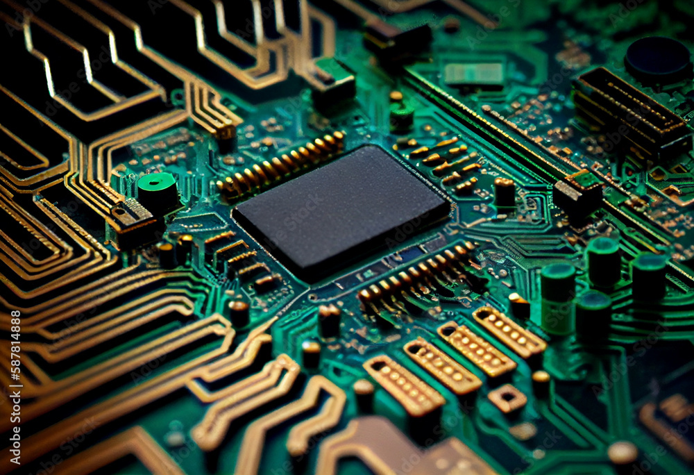 Poster chip semiconductor close up of computer circuit board,generative ai