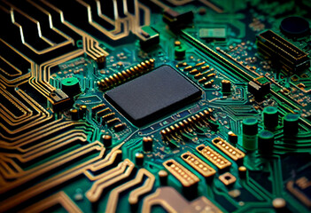 chip semiconductor close up of computer circuit board,Generative AI