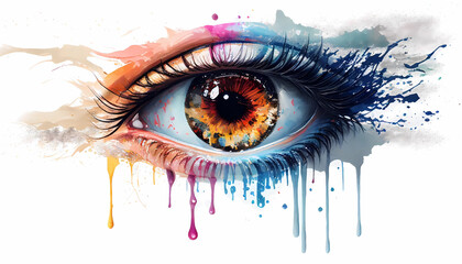 Female eye in flashes of paint by Generated AI